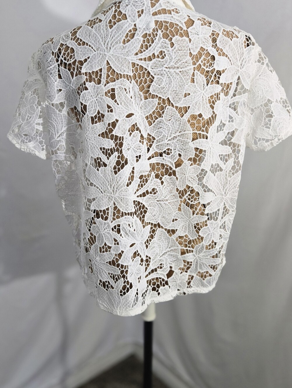 Shade & Shore White Lace Button-Down Top - Picture 3 of 7